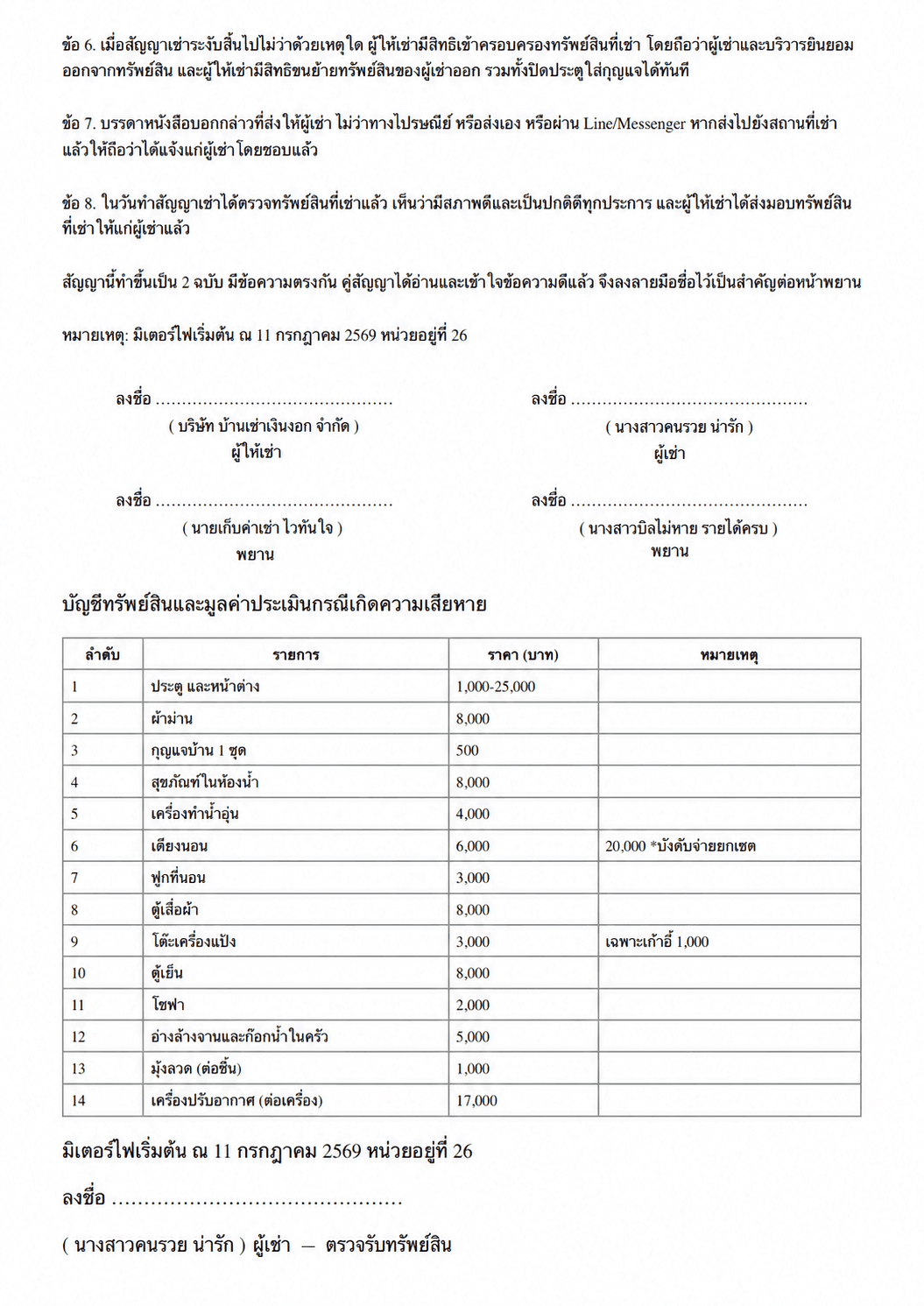 ตัวอย่างสัญญาเช่าหน้า 2 และบัญชีทรัพย์สินจากระบบ MY Capital ซึ่งใช้ข้อมูลสมมุติ